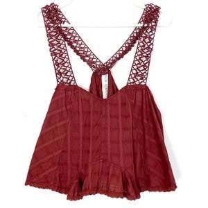Free People New Romantics Crop Trapeze Tank Top Red Size Small Boho Shirt